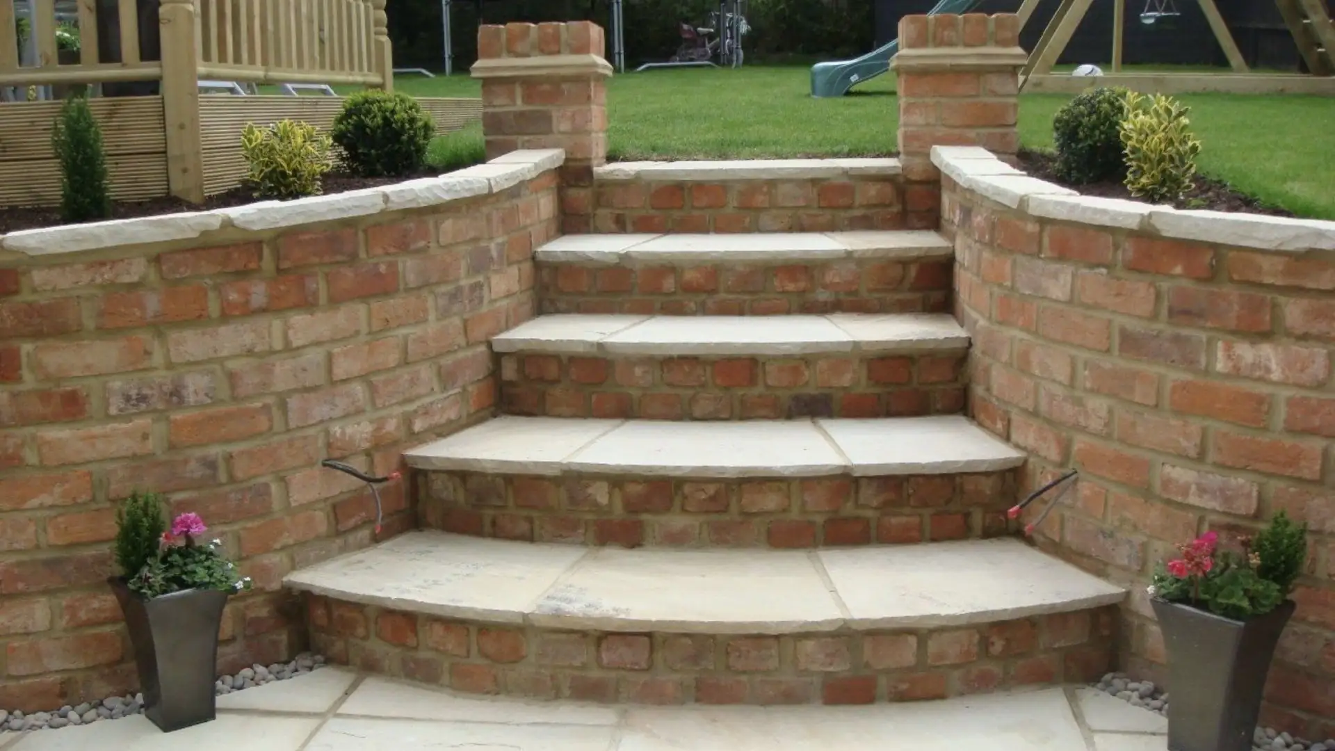Brick garden steps with retaining walls and paving — AVA Building, Truro Cornwall